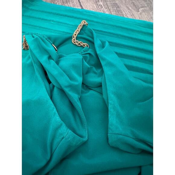 Vintage Cache Women's Green Blouson Gold Chain Halter Neck Mini Dress Size 10 - Picture 6 of 16